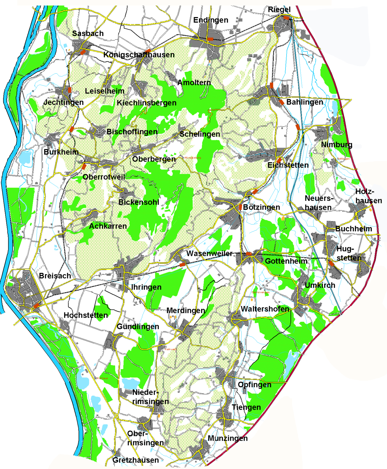 Kaiserstuhl-Karte mit Tuniberg | kaiserstuhl.eu